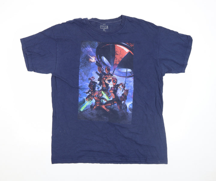 Marvel Men's Blue Deadpool Graphic Print Cotton T-Shirt XL