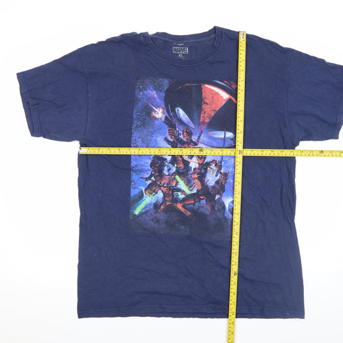 Marvel Men's Blue Deadpool Graphic Print Cotton T-Shirt XL