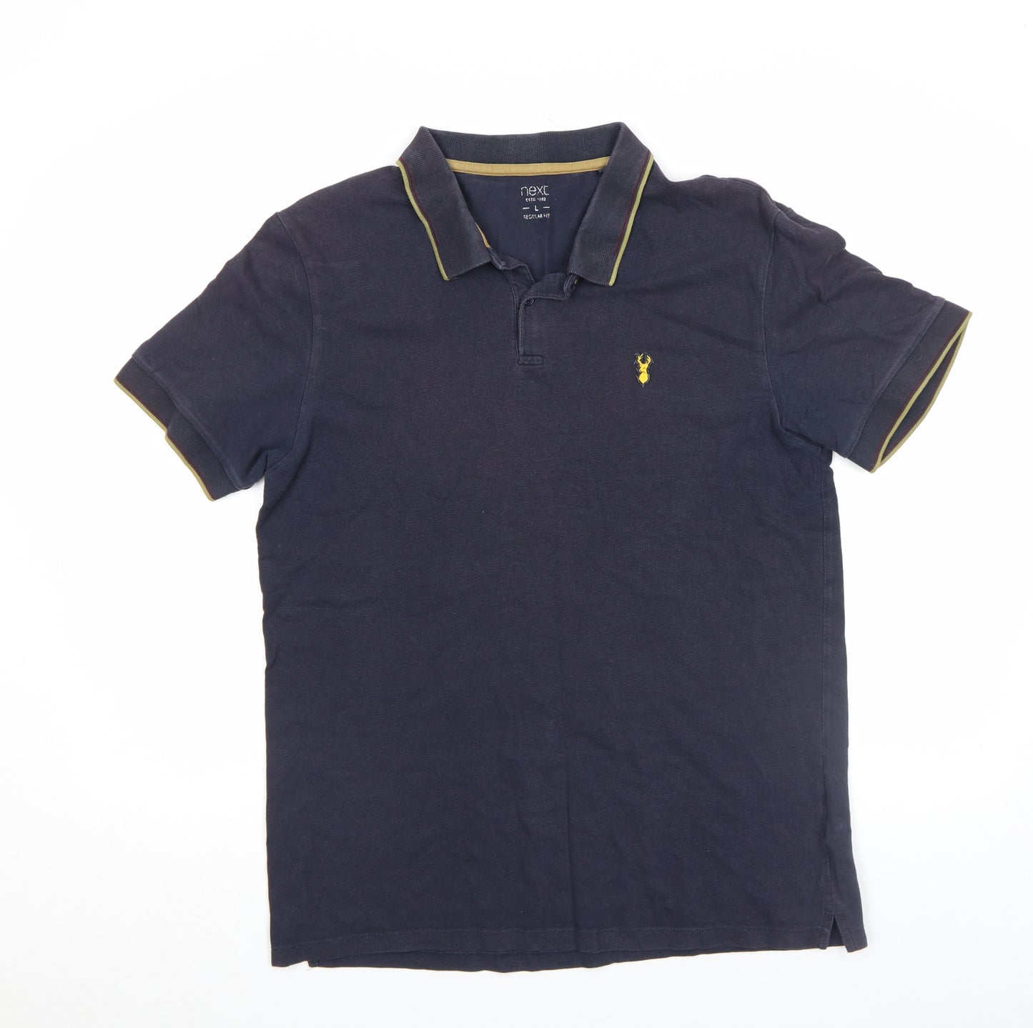 Next Men's Blue Regular Fit Cotton Polo Shirt L