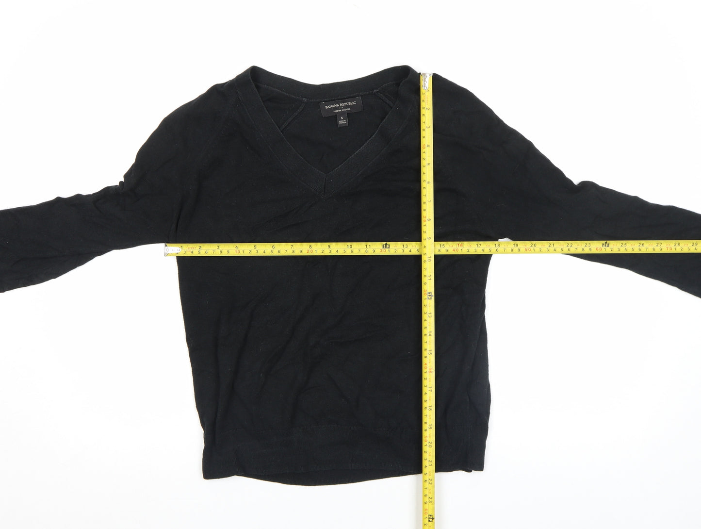 Banana Republic Women's Black V-Neck Cotton Jumper Size S