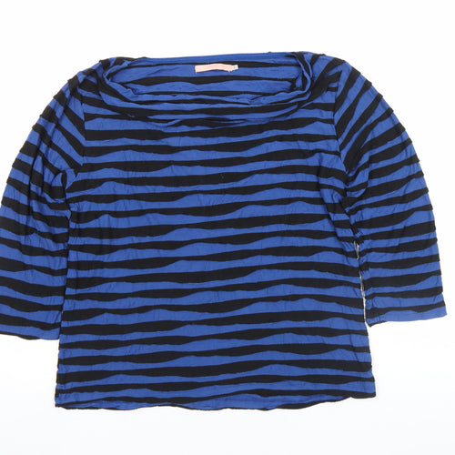 John Lewis Women’s Blue Striped 3/4 Sleeve Boat Neck Jersey Top Size 16