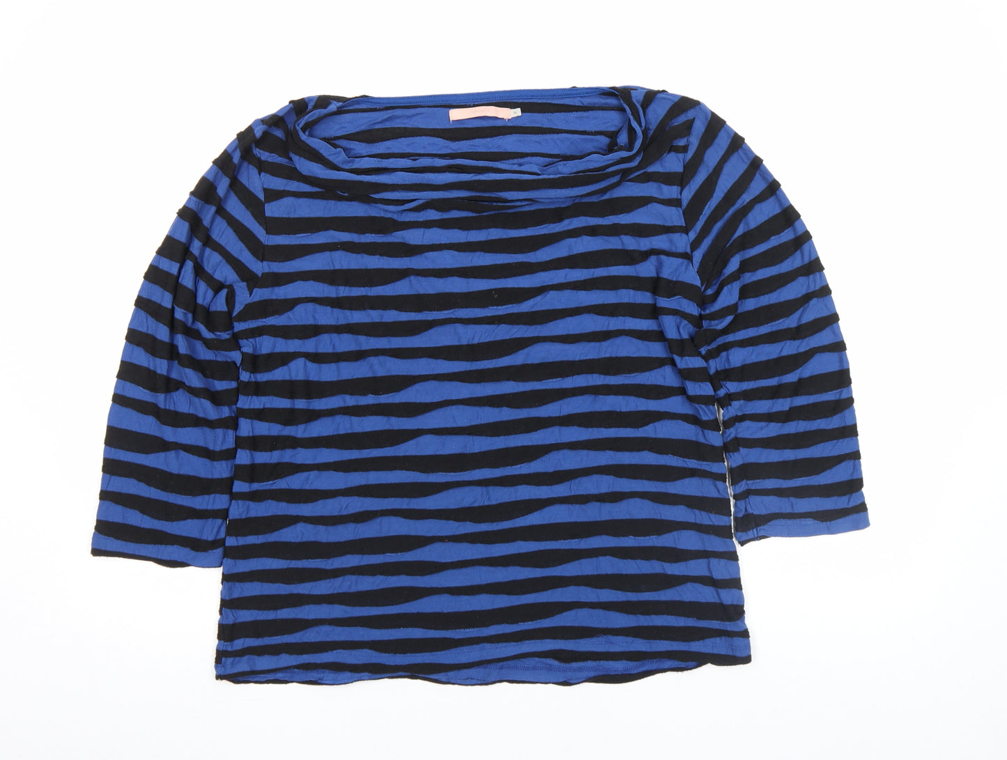 John Lewis Women’s Blue Striped 3/4 Sleeve Boat Neck Jersey Top Size 16
