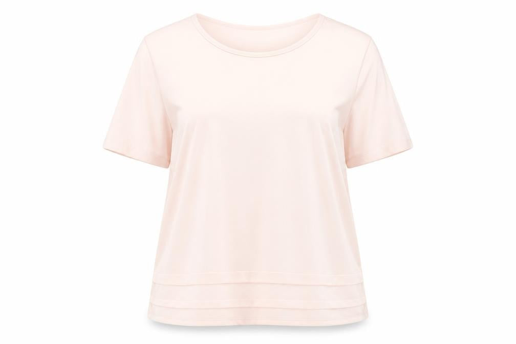 Front view of Marks & Spencer women’s pink, size UK 16, basic short sleeve t-shirt