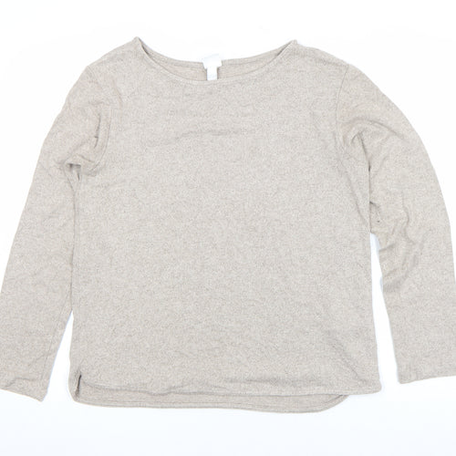 H&M Women Beige Long Sleeve Crew Neck Basic Jersey Top Size S