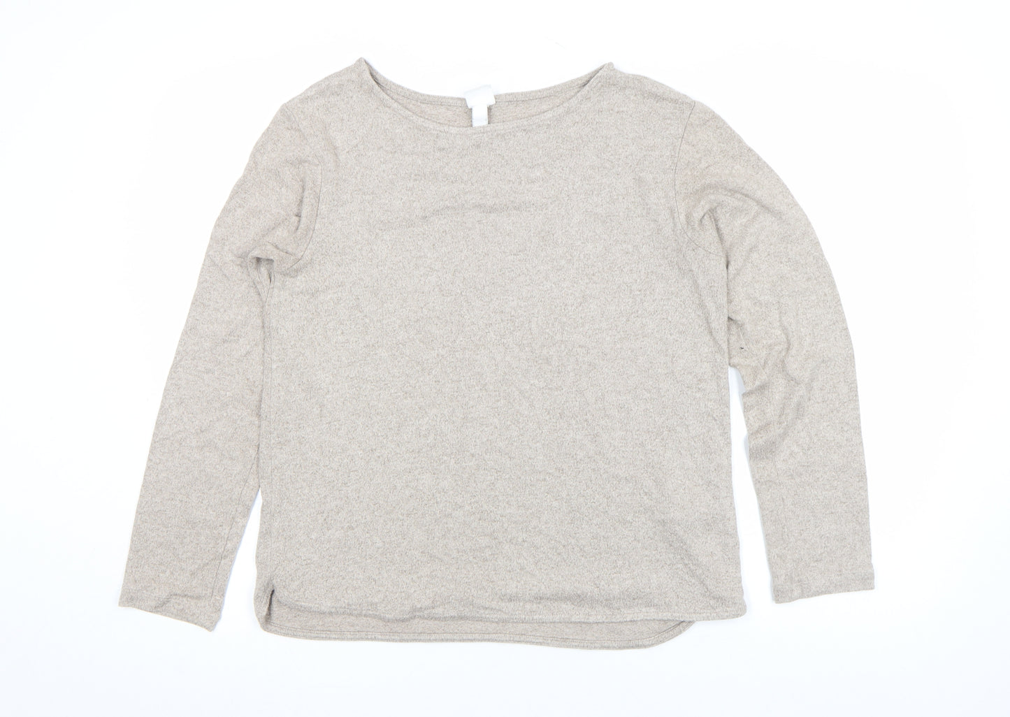 H&M Women Beige Long Sleeve Crew Neck Basic Jersey Top Size S