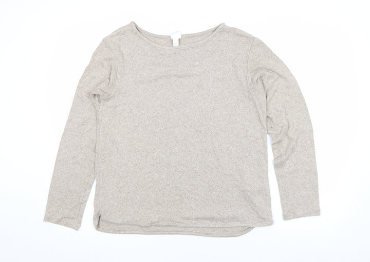 H&M Women Beige Long Sleeve Crew Neck Basic Jersey Top Size S