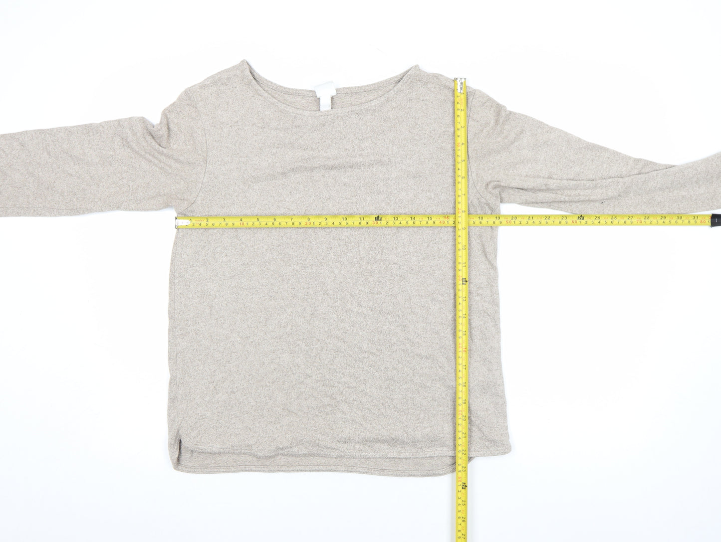 H&M Women Beige Long Sleeve Crew Neck Basic Jersey Top Size S