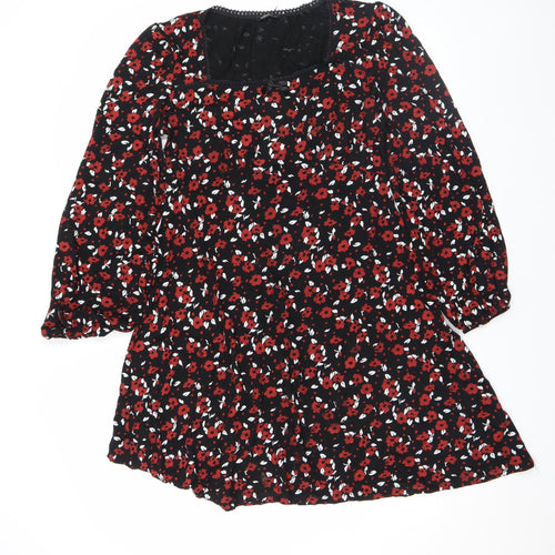 Roman Women’s Black Floral Fit & Flare Dress Size 10 Long Sleeve