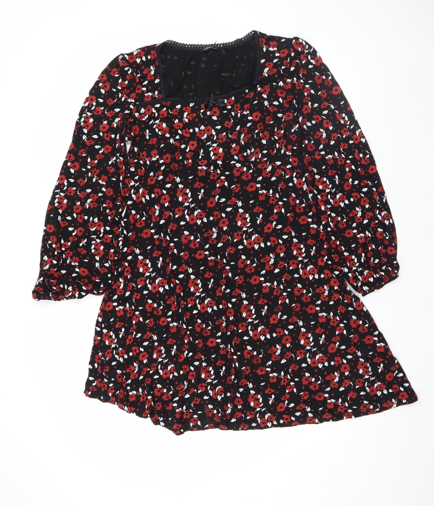 Roman Women’s Black Floral Fit & Flare Dress Size 10 Long Sleeve