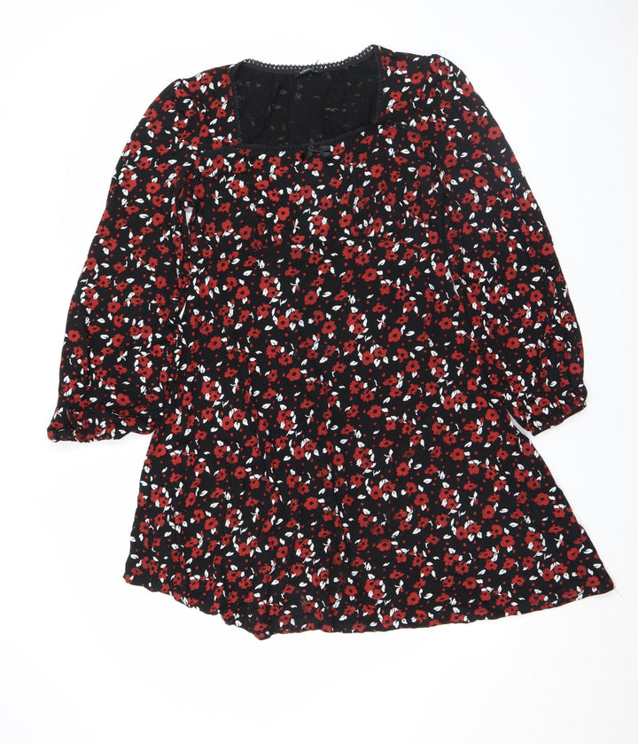 Roman Women’s Black Floral Fit & Flare Dress Size 10 Long Sleeve
