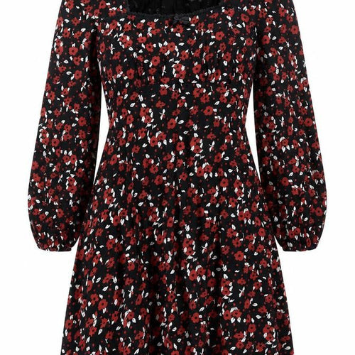 Roman Women’s Black Floral Fit & Flare Dress Size 10 Long Sleeve