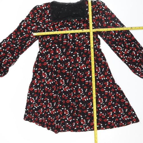 Roman Women’s Black Floral Fit & Flare Dress Size 10 Long Sleeve