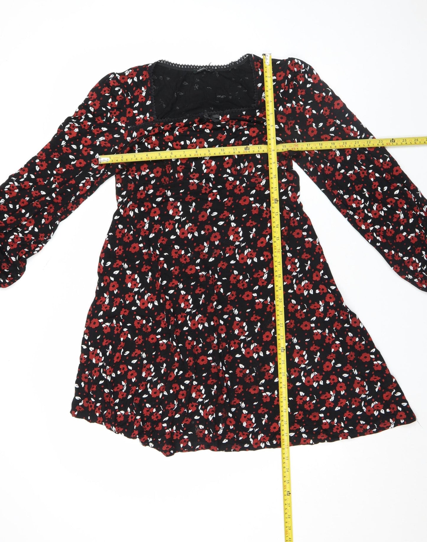 Roman Women’s Black Floral Fit & Flare Dress Size 10 Long Sleeve