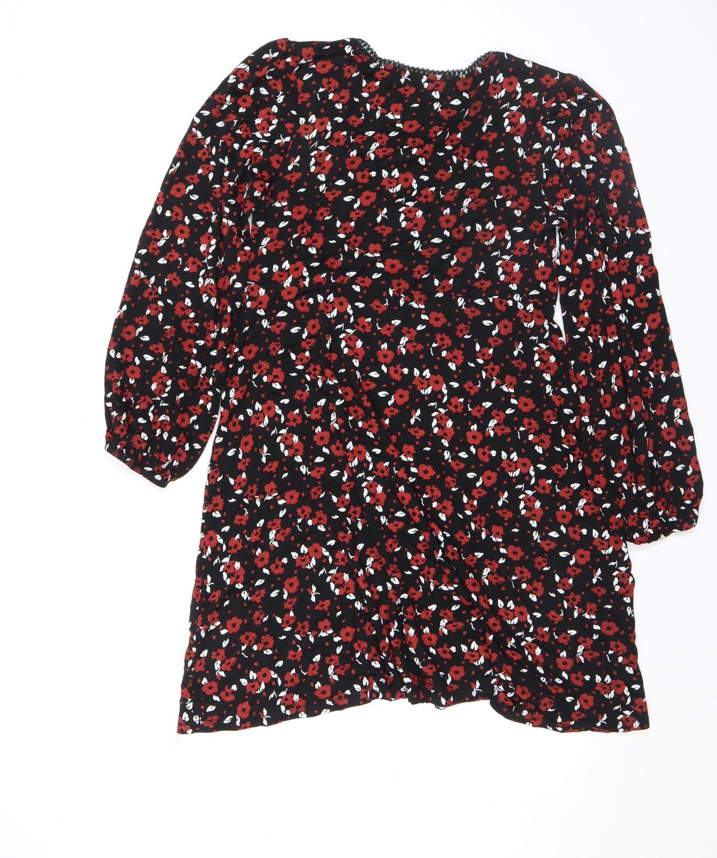 Roman Women’s Black Floral Fit & Flare Dress Size 10 Long Sleeve