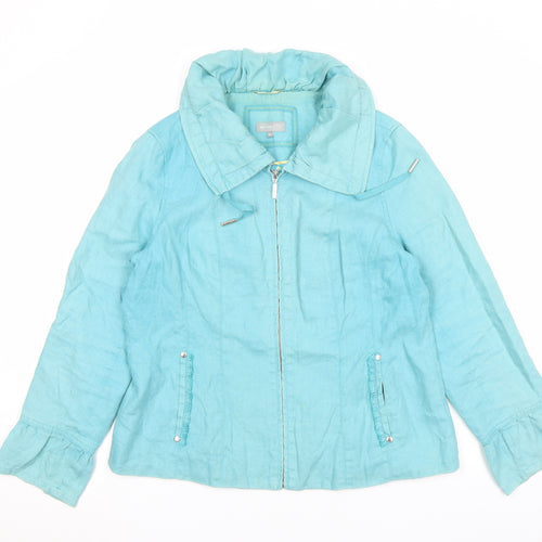 Marks and Spencer Per Una Women's Blue Linen Zip Jacket Size 16