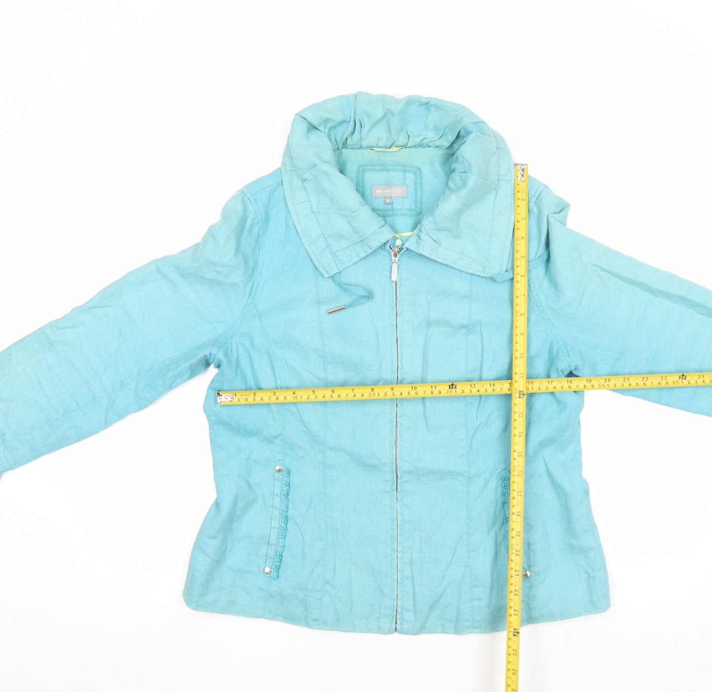 Marks and Spencer Per Una Women's Blue Linen Zip Jacket Size 16