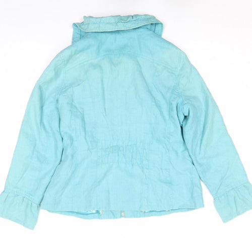Marks and Spencer Per Una Women's Blue Linen Zip Jacket Size 16