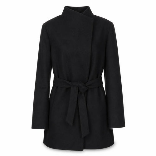 French Connection Women's Black Wool Belted Mid-Length Coat Size S