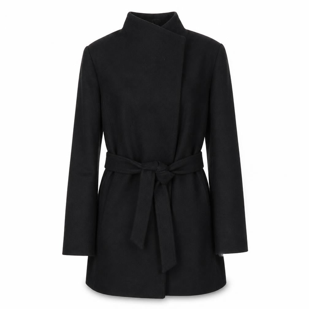 French Connection Women's Black Wool Belted Mid-Length Coat Size S