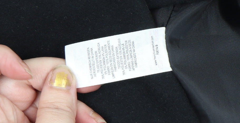 French Connection Women's Black Wool Belted Mid-Length Coat Size S