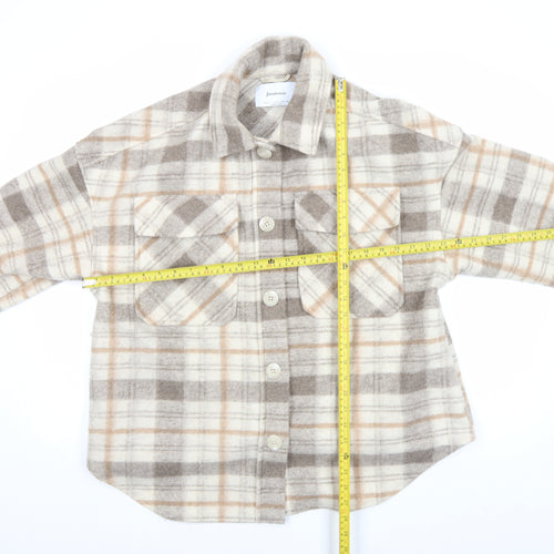 Stradivarius Women Beige Check Shacket Jacket Size 14 Lined Button Up