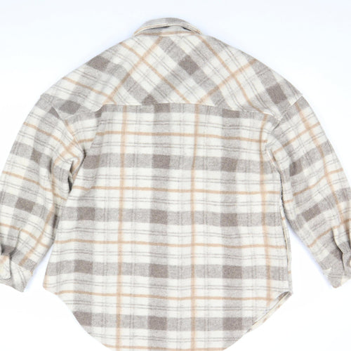 Stradivarius Women Beige Check Shacket Jacket Size 14 Lined Button Up