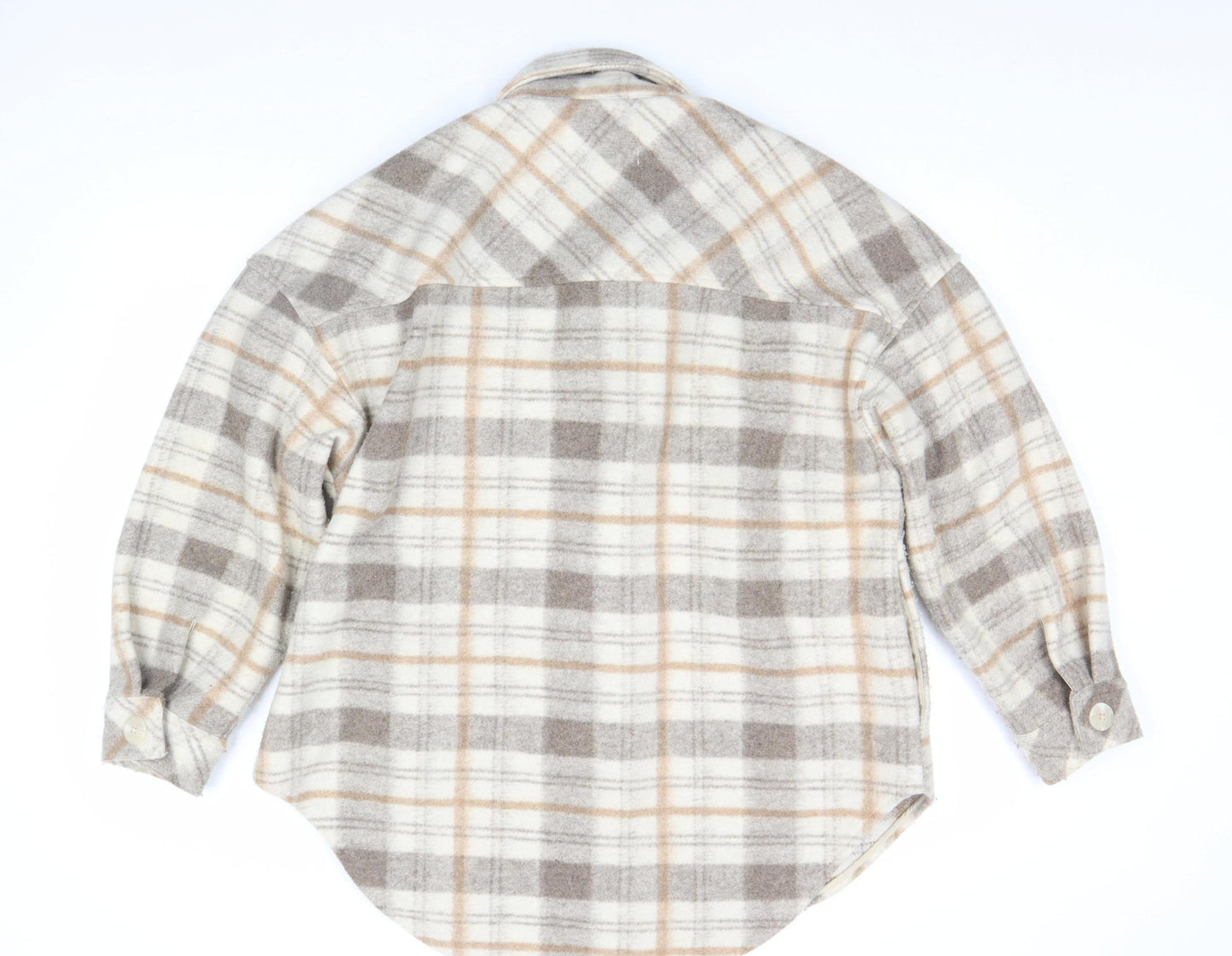 Stradivarius Women Beige Check Shacket Jacket Size 14 Lined Button Up