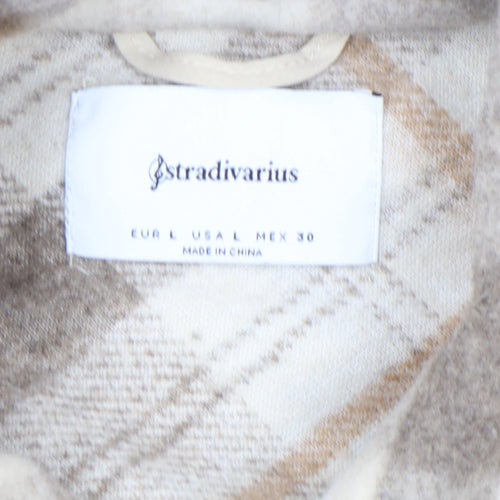 Stradivarius Women Beige Check Shacket Jacket Size 14 Lined Button Up