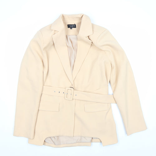 In The Style Womens Beige Belted Blazer Jacket Size 14