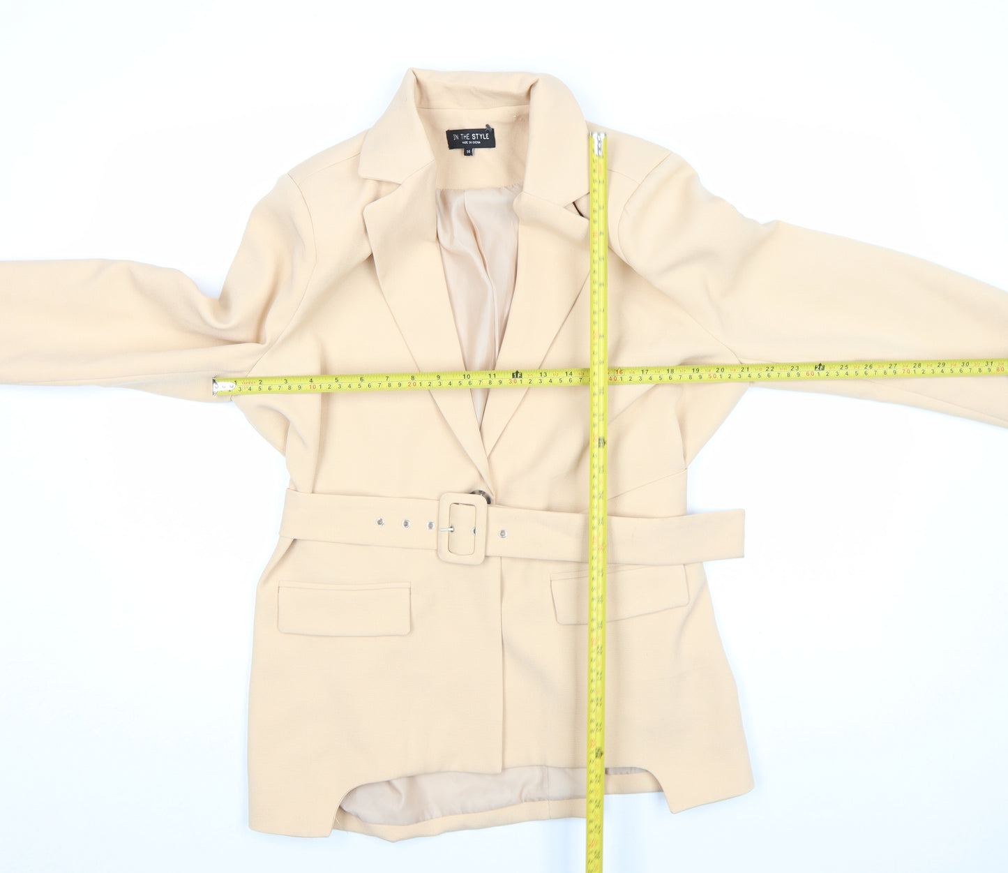 In The Style Womens Beige Belted Blazer Jacket Size 14