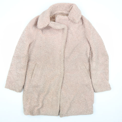 New Look Womens Beige Teddy Overcoat Size 10 Fleece Lined