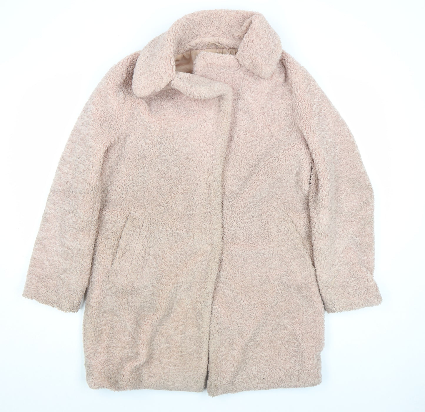 New Look Womens Beige Teddy Overcoat Size 10 Fleece Lined