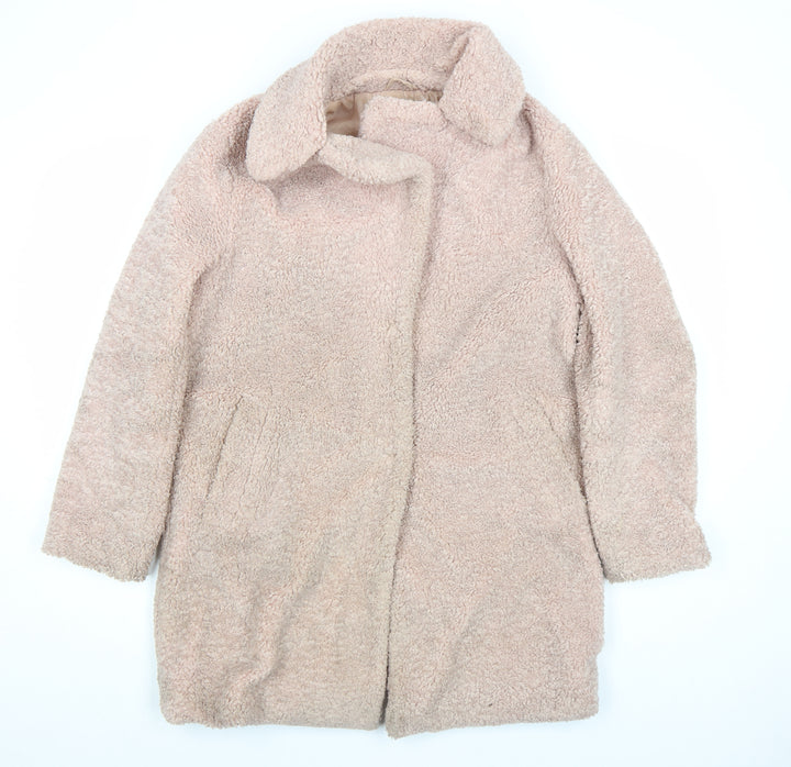 New Look Womens Beige Teddy Overcoat Size 10 Fleece Lined