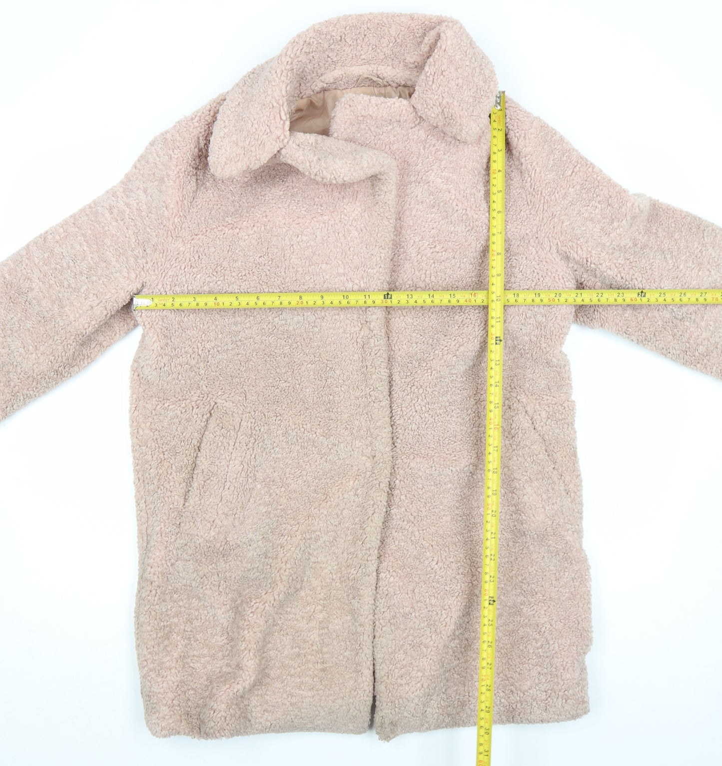 New Look Womens Beige Teddy Overcoat Size 10 Fleece Lined