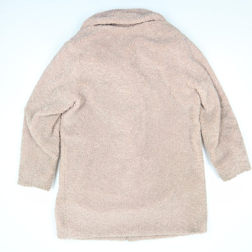 New Look Womens Beige Teddy Overcoat Size 10 Fleece Lined