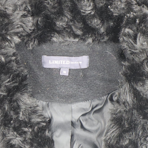 Marks and Spencer Women’s Black Faux Fur Collar Wool Blend Coat Size 16