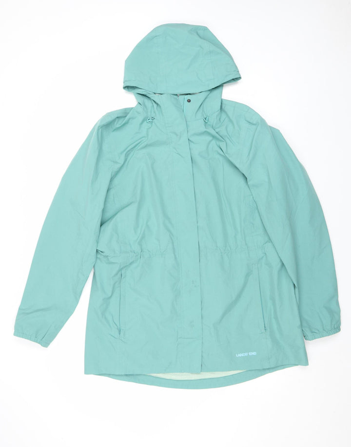 Lands' End Women’s Green Hooded Waterproof Rain Jacket Size M
