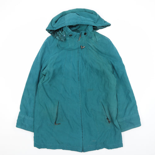Bm Women Green Hooded Parka Coat Size S Long Zip Casual Jacket