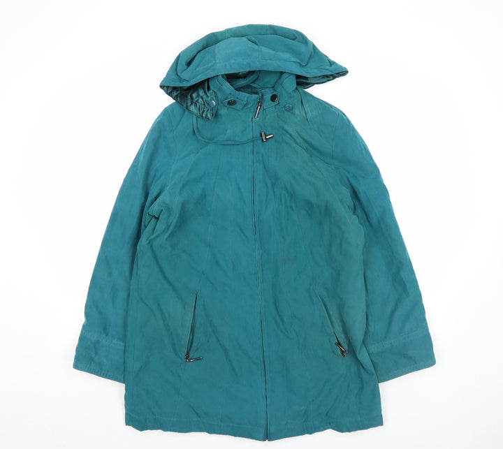 Bm Women Green Hooded Parka Coat Size S Long Zip Casual Jacket