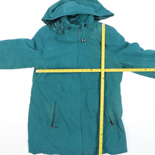 Bm Women Green Hooded Parka Coat Size S Long Zip Casual Jacket