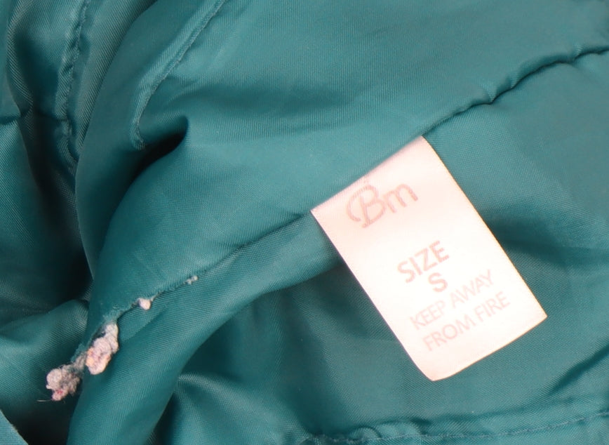 Bm Women Green Hooded Parka Coat Size S Long Zip Casual Jacket