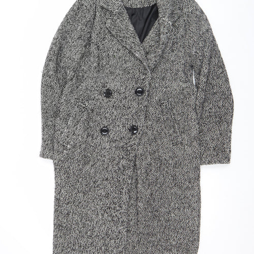 New Look Women's Black Tweed Double-Breasted Pea Coat Size 10