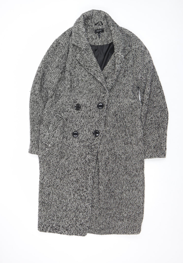 New Look Women's Black Tweed Double-Breasted Pea Coat Size 10