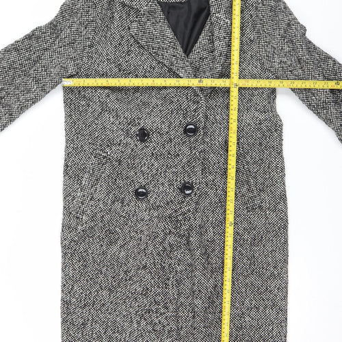 New Look Women's Black Tweed Double-Breasted Pea Coat Size 10