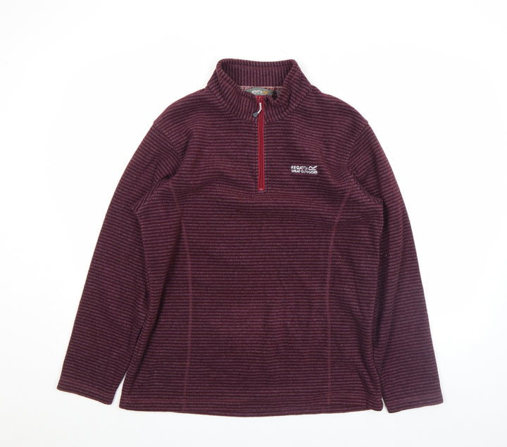 Regatta Mens Purple Striped Fleece Pullover 1/4 Zip Outdoor Top Size L