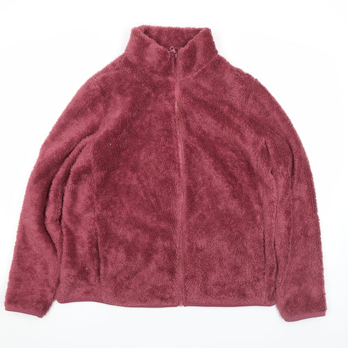 Uniqlo Women Pink Fleece Full Zip Jacket XL Warm Soft Mid-Length