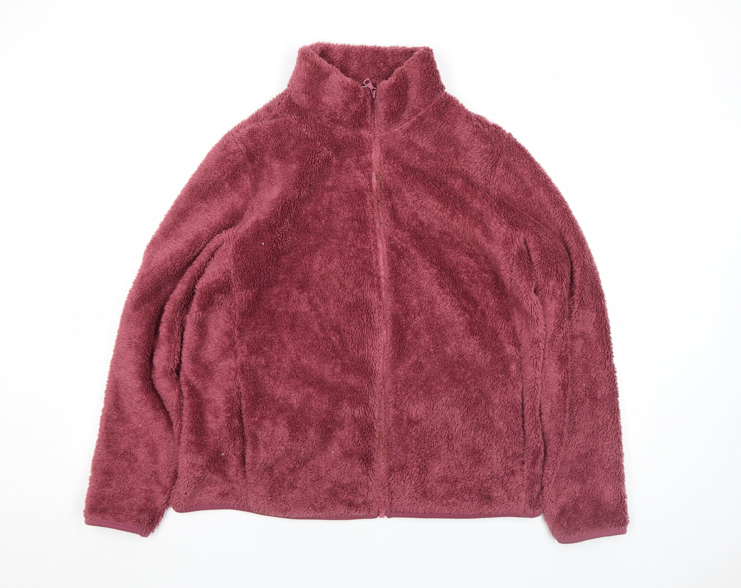 Uniqlo Women Pink Fleece Full Zip Jacket XL Warm Soft Mid-Length