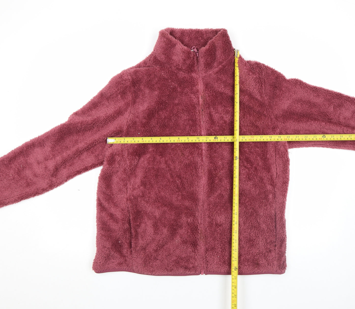 Uniqlo Women Pink Fleece Full Zip Jacket XL Warm Soft Mid-Length