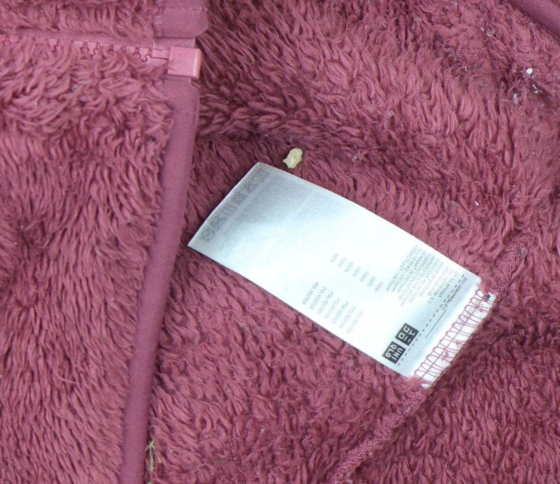 Uniqlo Women Pink Fleece Full Zip Jacket XL Warm Soft Mid-Length