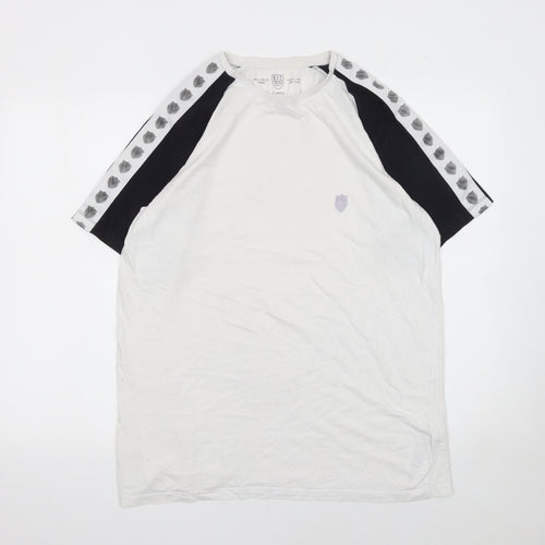Police Mens White Navy Raglan Crew Neck T-Shirt XL Cotton